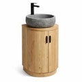 Meuble lavabo bois clair avec vasque pierre ronde