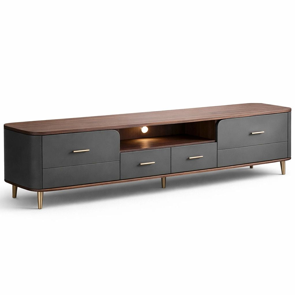 Meuble TV design bois fonc avec tiroirs et clairage intgr