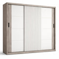 Armoire coulissante moderne finition bois et panneaux blancs