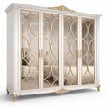 Armoire luxe blanche avec portes vitrées décor doré