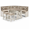 Ensemble repas bois avec banquette angle et tabourets