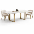 Table repas marbre avec pieds métal doré et chaises
