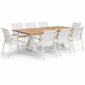 Table repas extérieur bois avec chaises aluminium blanc