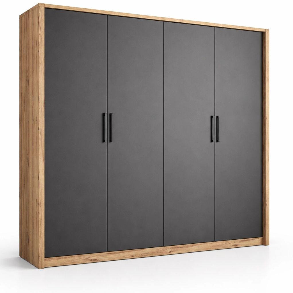 Grande armoire moderne bois et noir avec portes battantes