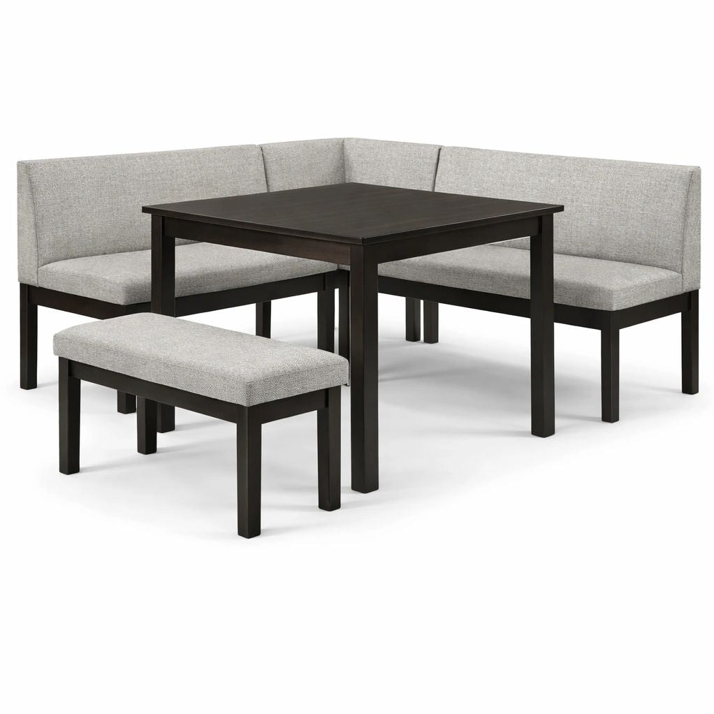 Ensemble repas compact avec banquette tissu et table bois