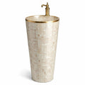 Vasque colonne mosaïque beige avec robinet doré