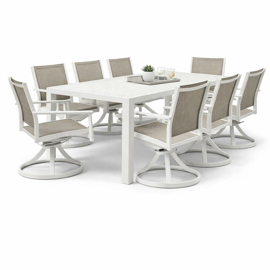 Ensemble table repas extérieur avec 8 chaises pivotantes