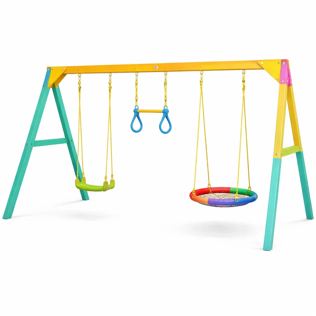 Portique balançoires métal multicolore avec siège nid