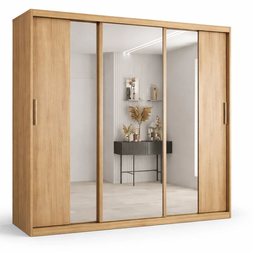 Armoire coulissante bois avec portes miroir pleine hauteur