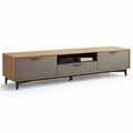 Meuble TV moderne bois avec portes et étagère centrale
